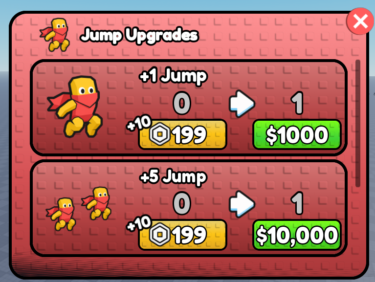 Jump upgrades Roblox interface designed by Renolicious
