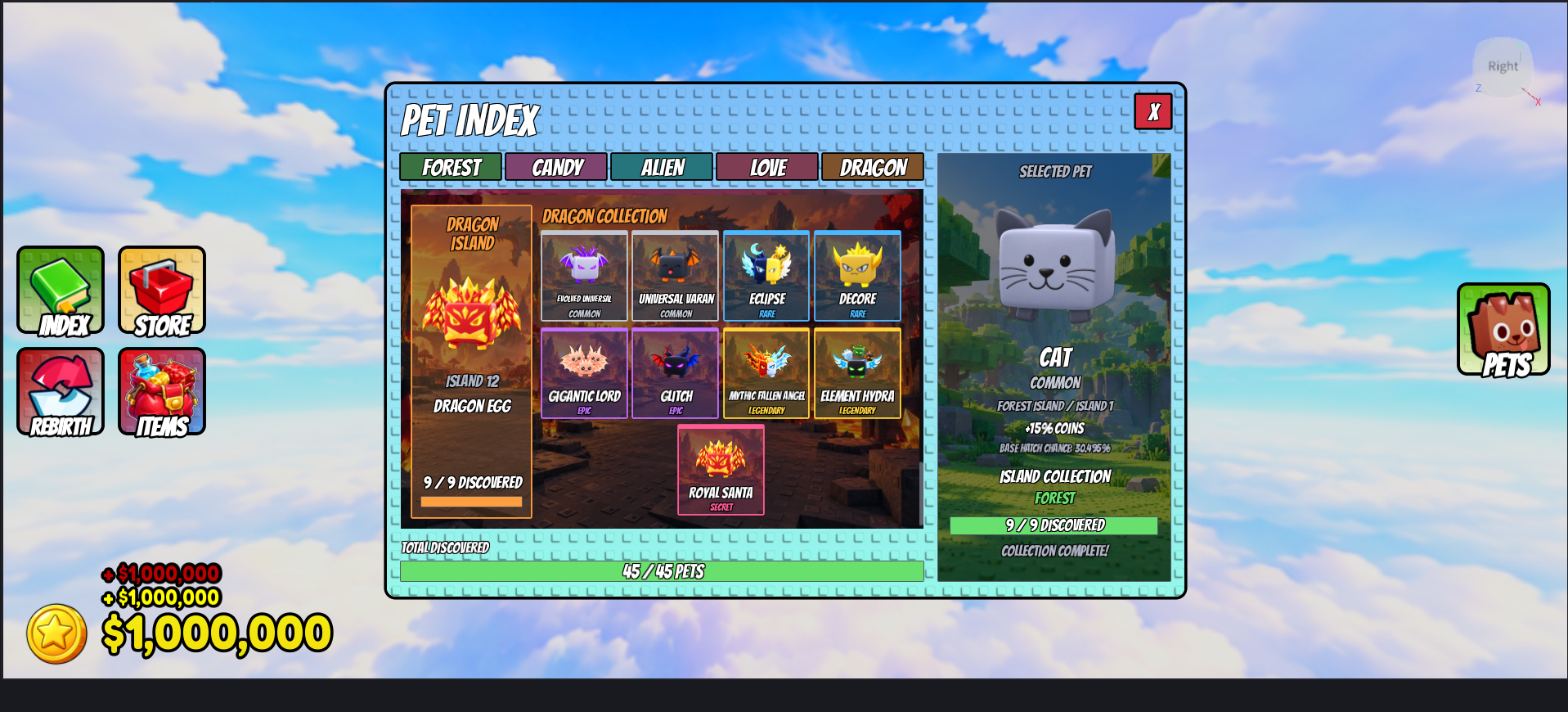 Pet index Roblox interface designed by Renolicious